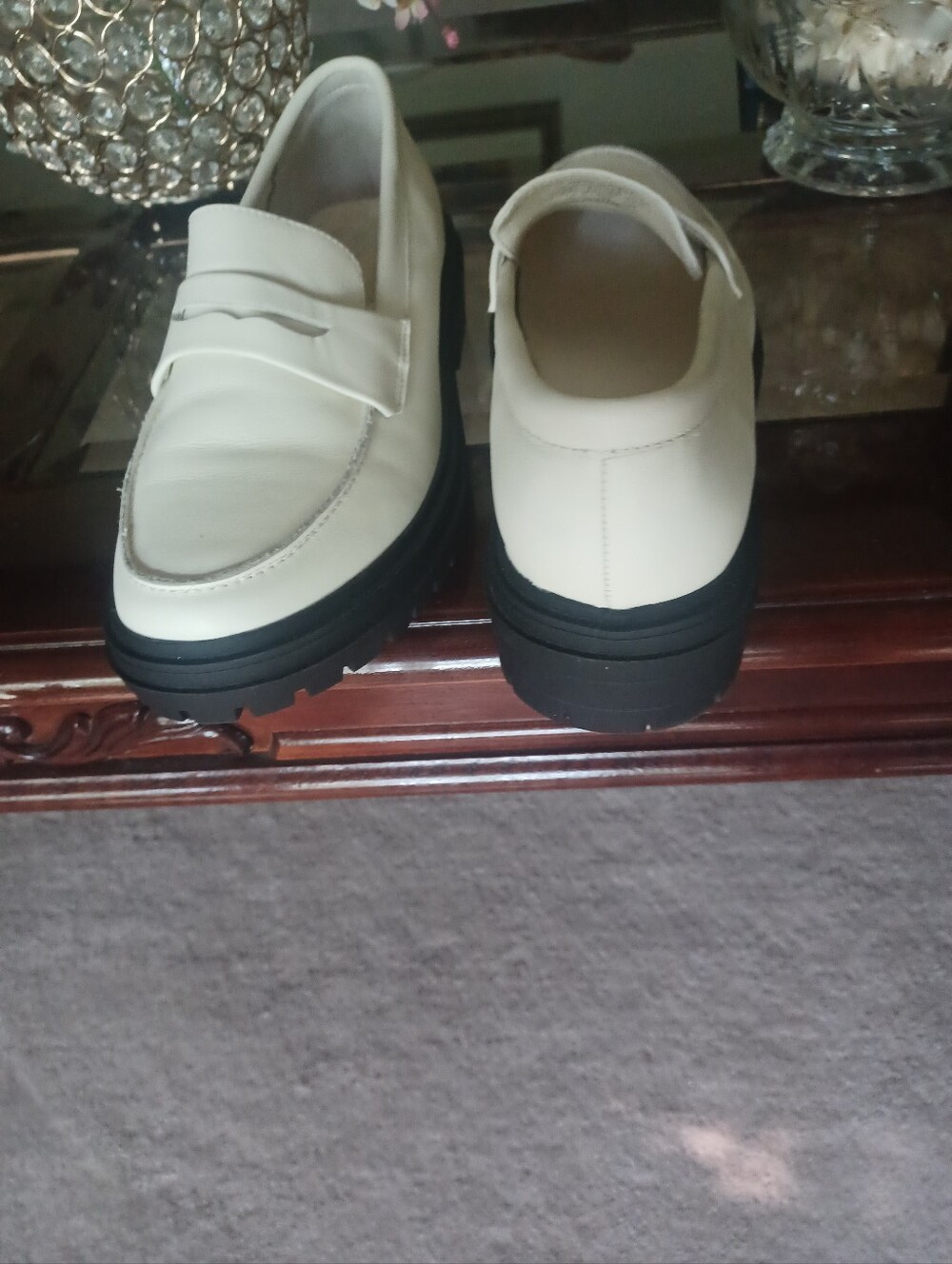 Quince Leather Platform Penny Loafers Lug Sole Off Whie - Picture 5 of 6